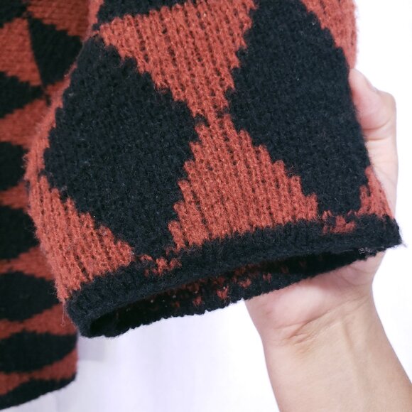 Belle by belldini Orange n Black Diamond Pattern Goth Punk Knit Sweater Size XL - Picture 9 of 16